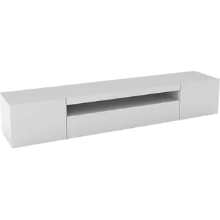 Fernsehschrank Jesse, Niedriges Sideboard für Wohnzimmer mit 3 Türen, Sockel für TV-Möbel, 100 % Italy, cm 200x40h37, weiß glänzend - Weiß