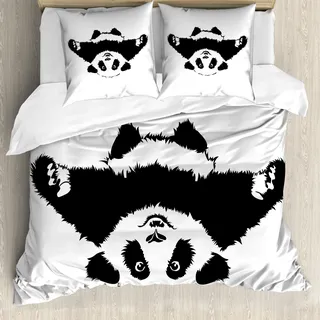 ABAKUHAUS Panda Bettbezug, Panda Will Hug, Milbensicher Allergiker geeignet mit Kissenbezügen, 155 cm x 220 cm - 80 x 80 cm, Schwarz-Weiss - Schwarz