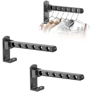 MINZHI 2 Stück Kleiderhaken Klappbar,6 Löcher, Schwarz,Wand Kleiderständer,Kleiderstange Wandmontage,Klapphaken,mit Befestigungsschrauben, Geeignet Für Badezimmer, Schlafsäle Und Balkone (Grau)