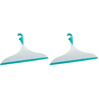 WENKO Badezimmerwischer XXL Loano Weiß-Hellblau - Duschabzieher, Universalwischer für Bad und Dusche, Kunststoff (TPR), 34 x 21 x 2.5 cm, Hellblau, blau/weiß, 21 x 2.5 x 34 cm (Packung mit 2)