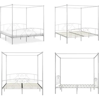 vidaXL Himmelbett Gestell Weiß Metall 180 x 200 cm - Bettgestell - Bettgestelle - Bettrahmen - Doppelbett - Weiß