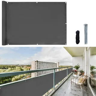 CCLIFE Balkon Sichtschutz 75x300 cm, Anthrazit, mit Ösen