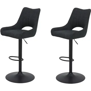 Hela Tische, 2er Set Barhocker Bistrohocker Rockport, Webstoff Anthrazit, Polster-Lehne, 360° drehbar, höhenverstellbar mit Lift