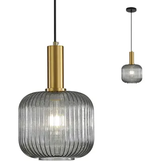 HJXDtech Moderne Vintage Glas Lampenschirm Hängeleuchten & Pendelleuchten, E27 Gold Lampenfassung, Hängelampe einflammig für Küche, Esstisch, Schlafzimmer und Wohnzimmer (Gauchglas, 20cm)