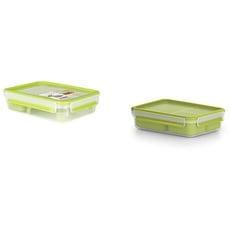 Emsa Lunch- und Snackbox mit 2 praktischen Einsätzen und Deckel, Brunchbox, Volumen: 1,2 Liter, Transparent/Grün, Clip & Go, 518099 + Lunch- und Snackbox Volumen: 1,2 Liter, Transparent/Grün, Clip & Go, 518100