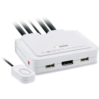 InLine KVM Switch, 2-fach, USB-C + DisplayPort zu DisplayPort 1.2, 4K, Audio, integr. Kabel