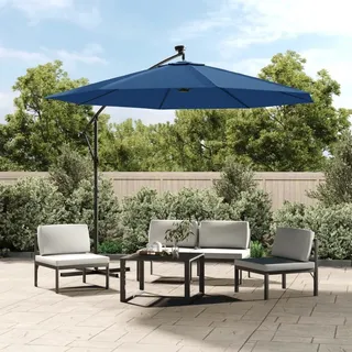 The Living Store Ampelschirm mit LED-Leuchten und Stahlmast 300 cm Azurblau - Blau