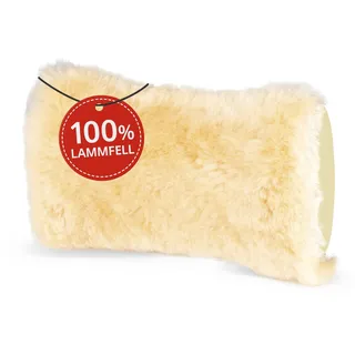 Walser Lammfell Nackenstütze Mila, Auto Nackenkissen aus 100% Lammfell, Nackenkissen Auto, Nackenkissen Reise, Reise Nackenkissen, Travel Pillow, Reisekissen Flugzeug, Flugzeug Kissen beige