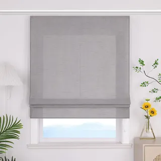 ESLIR Raffrollo mit Klettband Uni Gardinen Küche Blickdicht Grau 140x140 | Raffgardinen Wohnzimmer, Bändchenrollo mit Klettschiene, 1 Stück, Rollos für Fenster, Fensterrollo innen, Glänzender Stoff