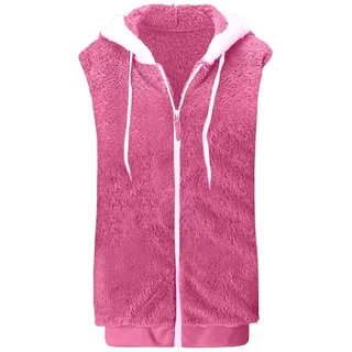 Teddy Weste Damen Lang Fleeceweste mit Kapuze und Reißverschluss, Einfarbig Teddywesten Herbst Teddy Fleece Weste für Damen, Ärmellose Fleecejacke Große Größen Teddyjacke Winter Warm Casual Teddyweste