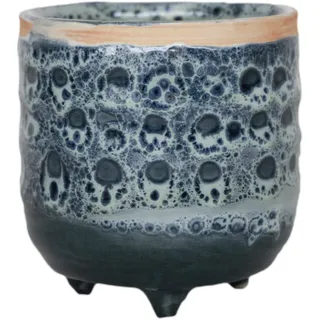 Ivyline Sapphire Reactive Glaze Pflanzgefäß mit Fuß H 7 cm T 7 cm