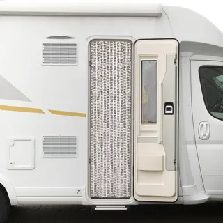 Moritz Flauschvorhang aus Chenille 56 x 185 cm taupe weiß gesteift Türvorhang als Fliegenschutz Insektenschutz für Camping Wohnwagen - Weiß