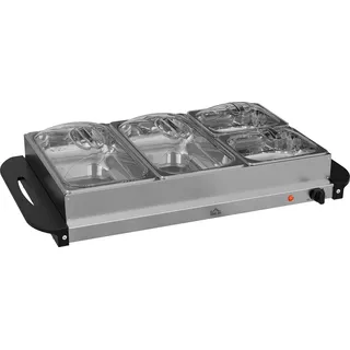 HOMCOM Buffetwärmer 6,8L Warmhalteplatte 300 Watt Edelstahl Speisewärmer mit Einstellbarer Thermostat Chafing Dish für Partys Buffets Familienessen - Silber