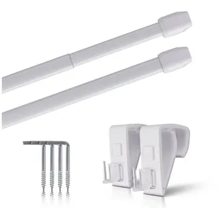 BestLivings Vitragestangen weiß - perlweiß 110 - 150 cm + Klemmträger - Weiß