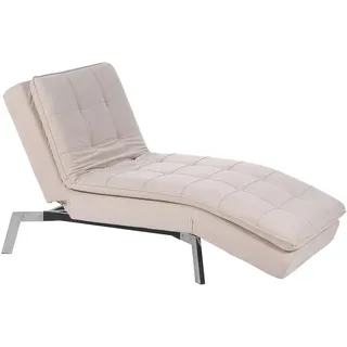 Beliani Chaiselongue Samtstoff beige verstellbar Loiret , Silberfarben, Beige , Textil , 179x93x76 cm , Gartenmöbel, Gartenliegen, Relaxliegen