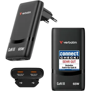 Verbatim Fold 'n' Go GaN Charger 65W EU plug Black