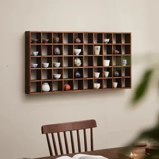 Blazea Tassenregal Wandmontiertes Kaffeetassenregal, Großer Teetassen-Organizer, Holzregal, Dekoratives Vintage-Regal, Kaffeetassen-Kollektion(6x8 48 Slots)