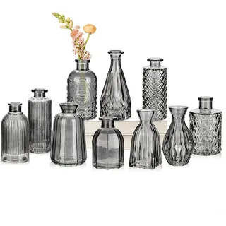 10er-Set Kleine Vasen Kleine Glasvase Vintage Deko Vasen Set Blumendekoration für Tischdeko Mittelstücke, Hochzeitsdekorationen, Blumen Deko Wohnzimmer Bad Muttertagsgeschenk, Schwarz