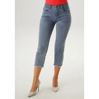 7/8-Jeans ANISTON SELECTED, Damen, Gr. 36, N-Gr, blau (hellblau), Denim/Jeans, Obermaterial: 81% Baumwolle, 17% Polyester, 2% Elasthan, Destroyed-Effekte, leichte Abriebeffekte, unifarben, figurbetont 7/8-Länge, Jeans 7/8-Jeans, mit leicht ausgefranstem Beinabschluss - NEUE KOLLEKTION, Topseller