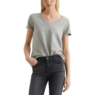 Marc O'Polo Denim Damen T-Shirt aus Bio-Baumwolle mit V-Ausschnitt, Grau (Grau), XXS