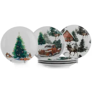 X-Mas Tellerset , Grün, Weiß , Keramik , 6-teilig , Weihnachten , oval , Geschirr, Teller, Teller-Sets