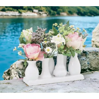 Jinfa Handgefertigte kleine Keramik Deko Blumenvasen Set aus 7 Vasen in weiß-für Trockenblumen, Pampasgras, getrocknete Blumen