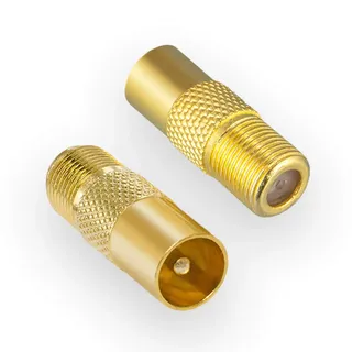 HB-DIGITAL SAT-Antennen-Adapter: F-Buchse (Satelliten DVB-S/S2 Anschluß, Weiblich) zu IEC-Stecker (Kabelfernsehen DVB-C, Terrestrischer DVB-T2 Anschluß, männlich) Koaxial TV Steckverbinder Vergoldet