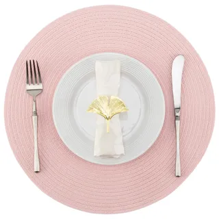 Winknowl Runde Platzsets 4er Set, Abwaschbar Tischmatten rutschfest Abgrifffeste Hitzebeständig Tischsets, 37 cm Runde Platz-Matten für Esstisch (Rosa)
