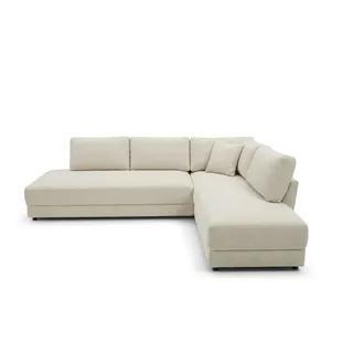 KAWOLA Schlafsofa SADIRA Ecksofa Stoff cremeweiß Recamiere rechts - Weiß