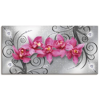 ARTland Wandbild »rosa Orchideen auf Ornamenten«, Blumenbilder, (1 St.), als Alubild, Outdoorbild, Leinwandbild, Poster, Wandaufkleber, pink