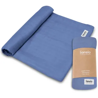 lionelo Bamboo Swaddle Musselin Babywickel, Babydecke Aus 100% Natürlicher Bambusbaumwolle, Größe 120 x 120 cm, Mulltücher, Kinderdecke, Angenehmes und Weiches Material (Blue Denim)