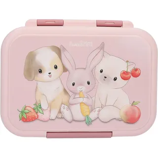 depesche princess mimi Depesche 14030 Princess Mimi - Brotdose aus Edelstahl, in Rosa, mit Hasen Motiv, Hund und Katze, Lunchbox mit Trennwand und Silikondichtung