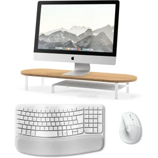 Logitech MX Keys Mini for Mac + Logitech MX Anywhere 3s for Mac + Woodcessories Laptop Stand - Oak
