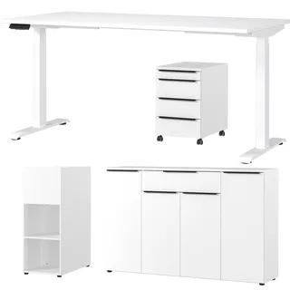 Büromöbel-Set GERMANIA "Mailand", weiß, Schreibtisch Breite 160cm Holzwerkstoff Metall, Holzwerkstoff, Metall, Arbeitsmöbel-Sets, Büromöbel-Set, inkl. Schreibtisch, Rollcontainer, Raumteiler und Sideboard