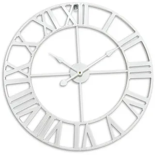 Relaxdays Wanduhr Weiß Eisen römische Ziffern 60 cm , Metall , 60x60x3.5 cm , Dekoration, Uhren, Wanduhren