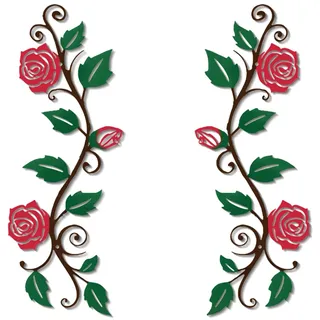 DUOOLN 2 Stück Metall Rose Baum Blatt Wanddekoration, lange Eisen-Schnörkel-Ranke Wandkunst, rustikales Hängeschild, Blumen Skulptur für über der Tür Wohnzimmer Büro Innen Außen dekoration -Rot