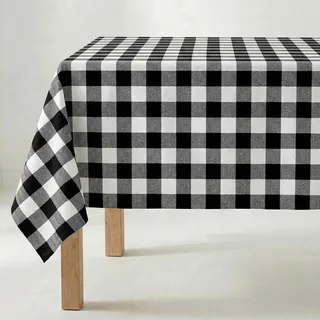 Belum 0120-101 Tischdecke, beschichtet, kariert, Größe: 250 x 140 cm, fleckenabweisende Tischdecke, Vichy-Schwarz, Tischdecke aus 100% Bio-Baumwolle