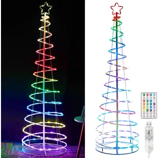 LED Spiral Weihnachtsbaum Dimmbar RGB Baumlicht Faltbar Christbaum Weihnachtsdeko Weihnachtsbeleuchtung mit Timer, 1.8m - Bunt