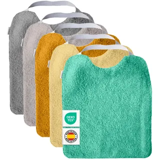 MIMUSELINA Set aus 5 Große Frottee Lätzchen Baby Wasserdicht Wiederverwendbar aus Baumwolle Premium mit Elastischem Hals | Hochwertige OEKO-TEX Lätzchen Baumwolle Ohne Plastik