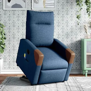 vidaXL Massagesessel mit Aufstehhilfe Elektrisch Blau Stoff - Blau