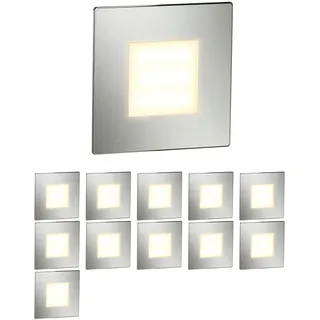 ledscom.de 12 Stück LED Treppenlicht/Wandeinbauleuchte FEX für innen und außen, eckig, edelstahl, 85 x 85mm, warmweiß