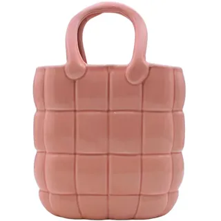 Blumenvase, Dekovase, Pflanzenvase, Tischvase, Keramikvase, Blumenvase als Handtasche, Handtaschenvase aus Keramik, in rosa mit Henkel Größe: L/B/H 18 x 10 x 25 cm.