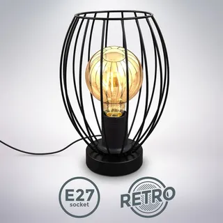 Tischleuchte schwarz Metall Draht Industrie Nachttischlampe Retro Vintage E27 - Schwarz