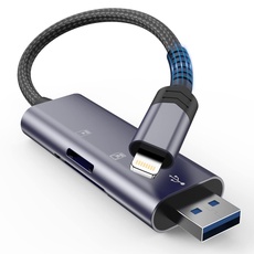 Lightning & USB 3.0 Kartenleser, [Apple MFi-Zertifiziert] 2-in-1 iPhone SD Kartenleser USB 3.0 Micro SD Kartenlesegerät TF Card Reader Adapter für iPhone/iPad/PC für SD/Micro SD/TF/SDHC/SDXC/MMC