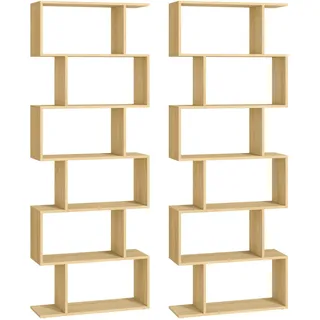 VASAGLE Bücherregal 2er Set 6 Ebenen Eiche