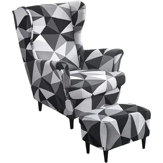 Ohrensessel überzug mit Hocker Bezug, 2 Teilig Sessel-Überwürfe+1 Teilig Ottomane Schonbezug, Beige/Grün/Rosa/Blau Ohrensessel Schonbezüge Sesselhusse Stretch Tiger Stuhlbezug mit Armlehne ( Color : #
