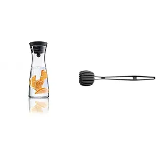WMF Basic Wasserkaraffe 0,75l Höhe 23,7cm Glaskaraffe Karaffe CloseUp-Verschluss schwarz Glas Cromargan Edelstahl rostfrei & Reinigungsbürste Kunststoff Länge 41cm spülmaschinengeeignet