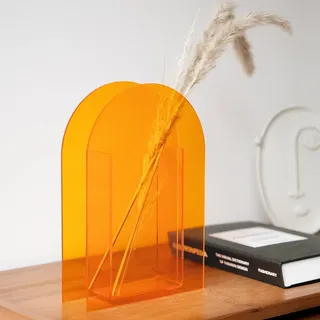 BEYLAB Acryl Vase Moderne Design Aesthetic Room Decor, Transparent Unzerbrechlich Retro Dekoration Acrylic Art Vase deko Schlafzimmer, Wohnzimmer Tisch büro - Sunset Orange