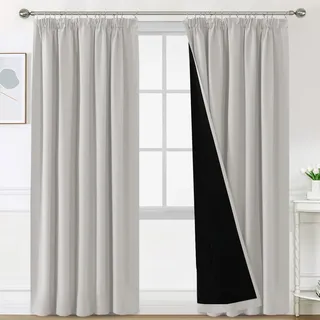 BellaHills 100% Vorhang Blickdicht mit Kräuselband 2er Set H240 x B132 cm Thermovorhang Kälteschutz Gardinen Verdunkelung Doppellagige Verdunklugsvorhänge, Pumice Stone