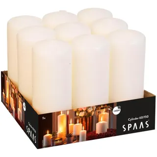 SPAAS 9er-Pack Stumpenkerze 60/150 mm, ± 45 Stunden, ohne Duft - elfenbein